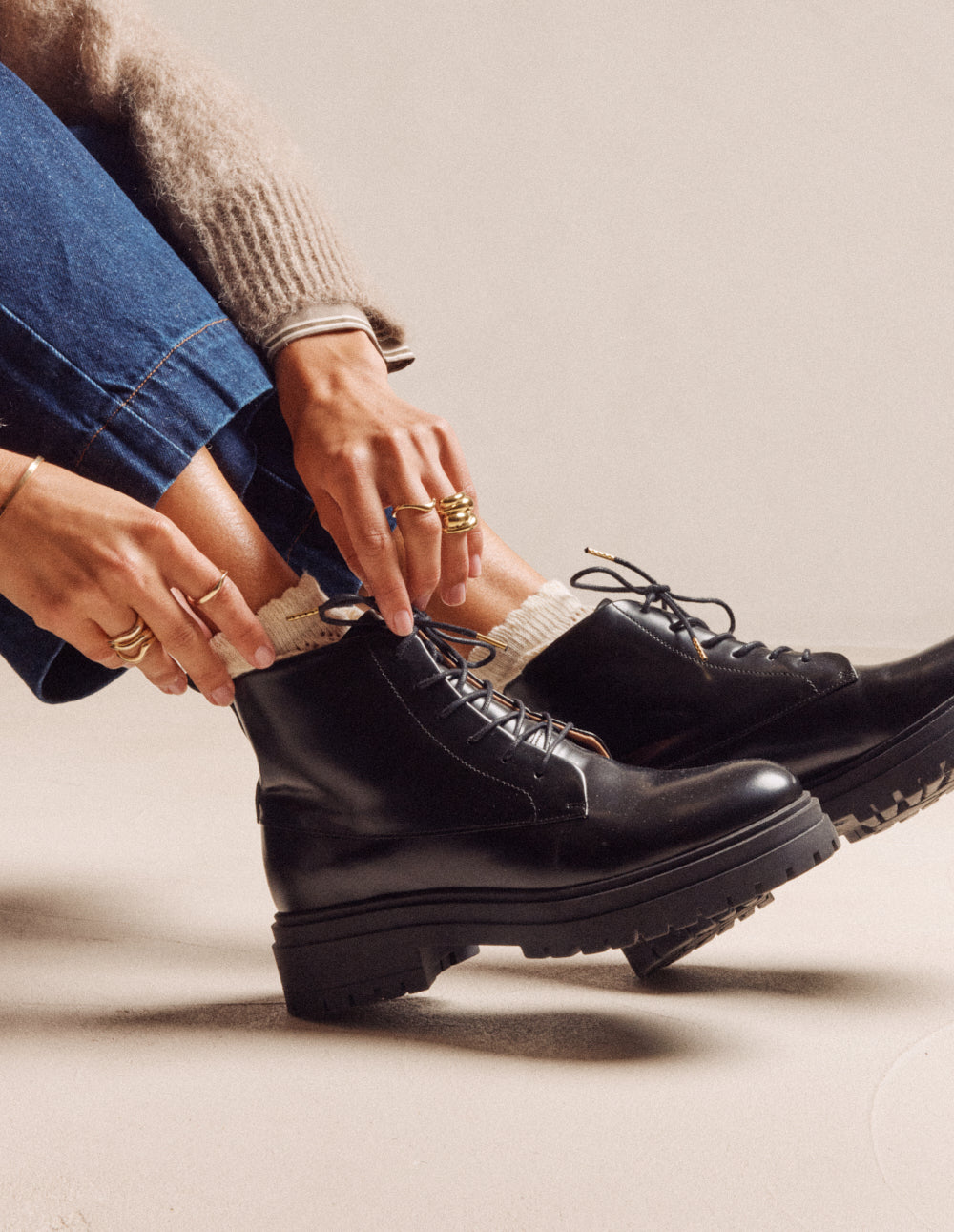 Bottines à lacets Bérénice - Cuir box noir