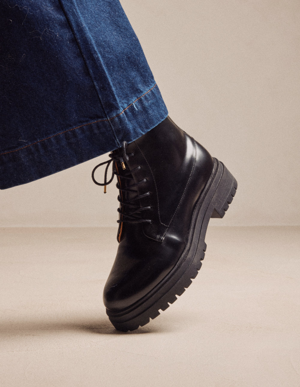 Bottines à lacets Bérénice - Cuir box noir