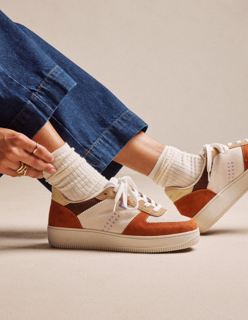 Baskets basses Maxence F - Brique écru beige