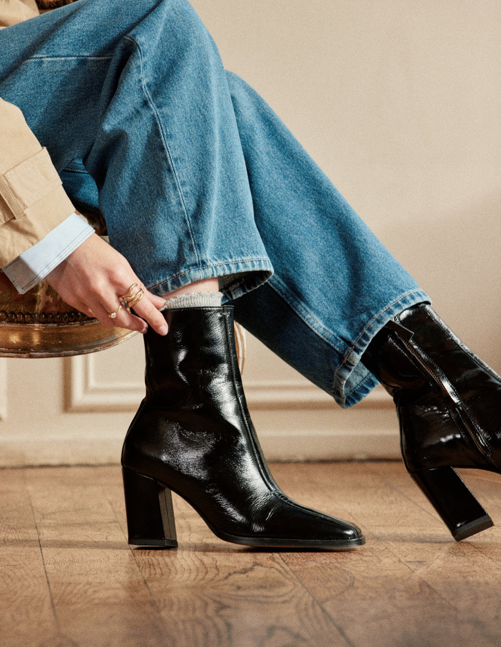 Bottines à talons Sorali - Cuir plissé noir