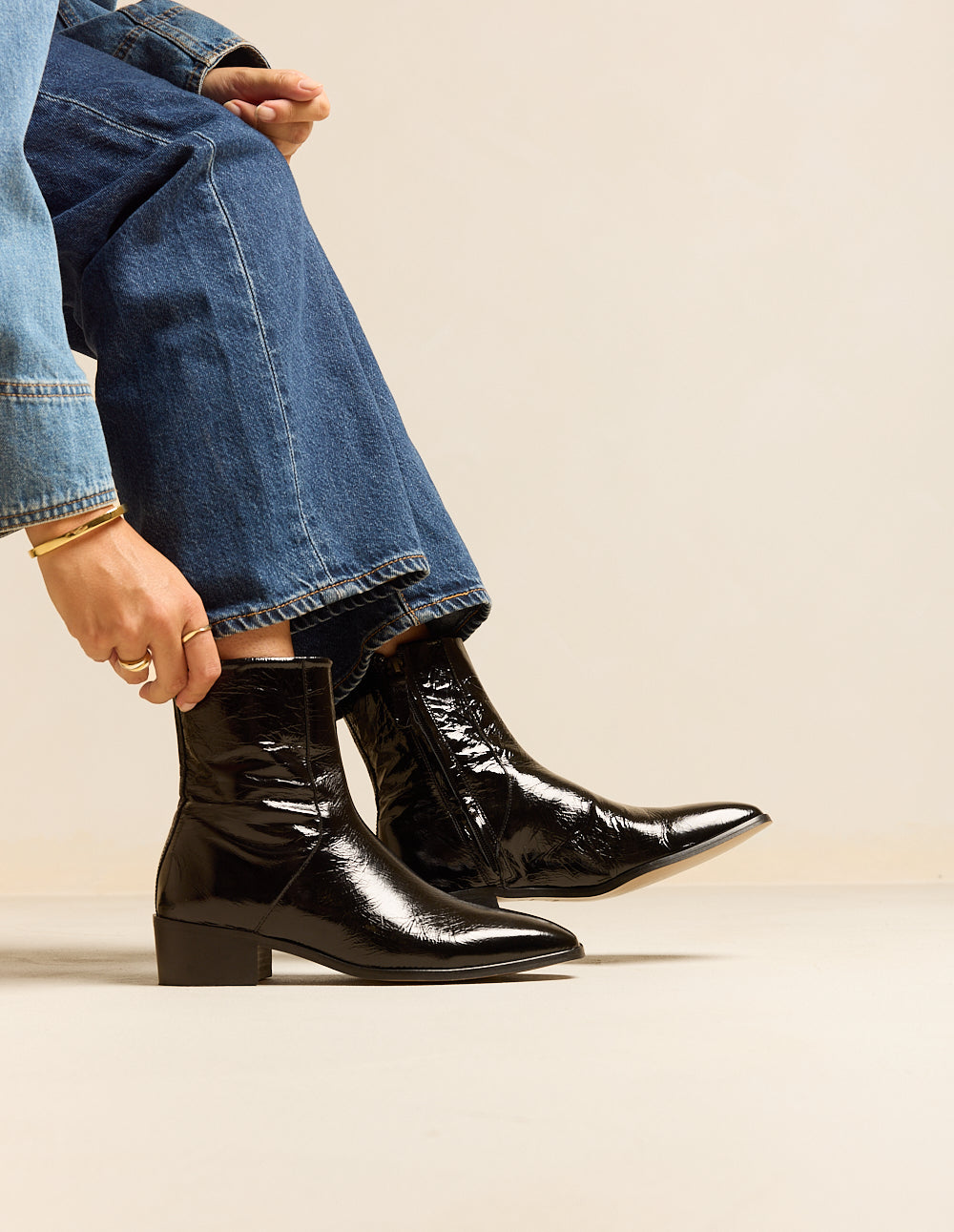 Bottines Sybille - Cuir plissé noir