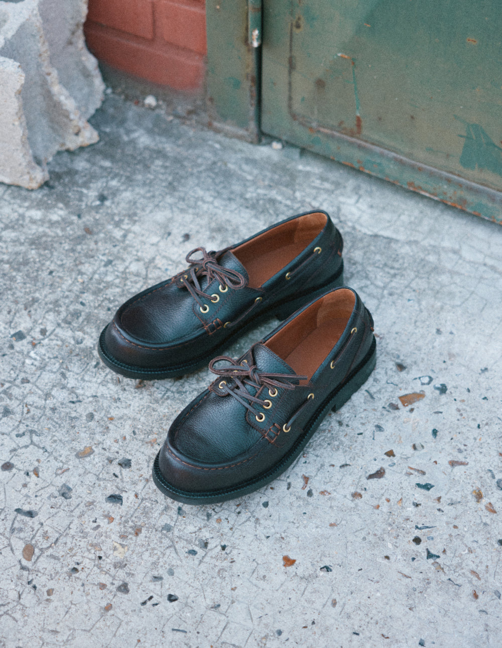 Tonki Boat Shoes - Brown Grained Leather