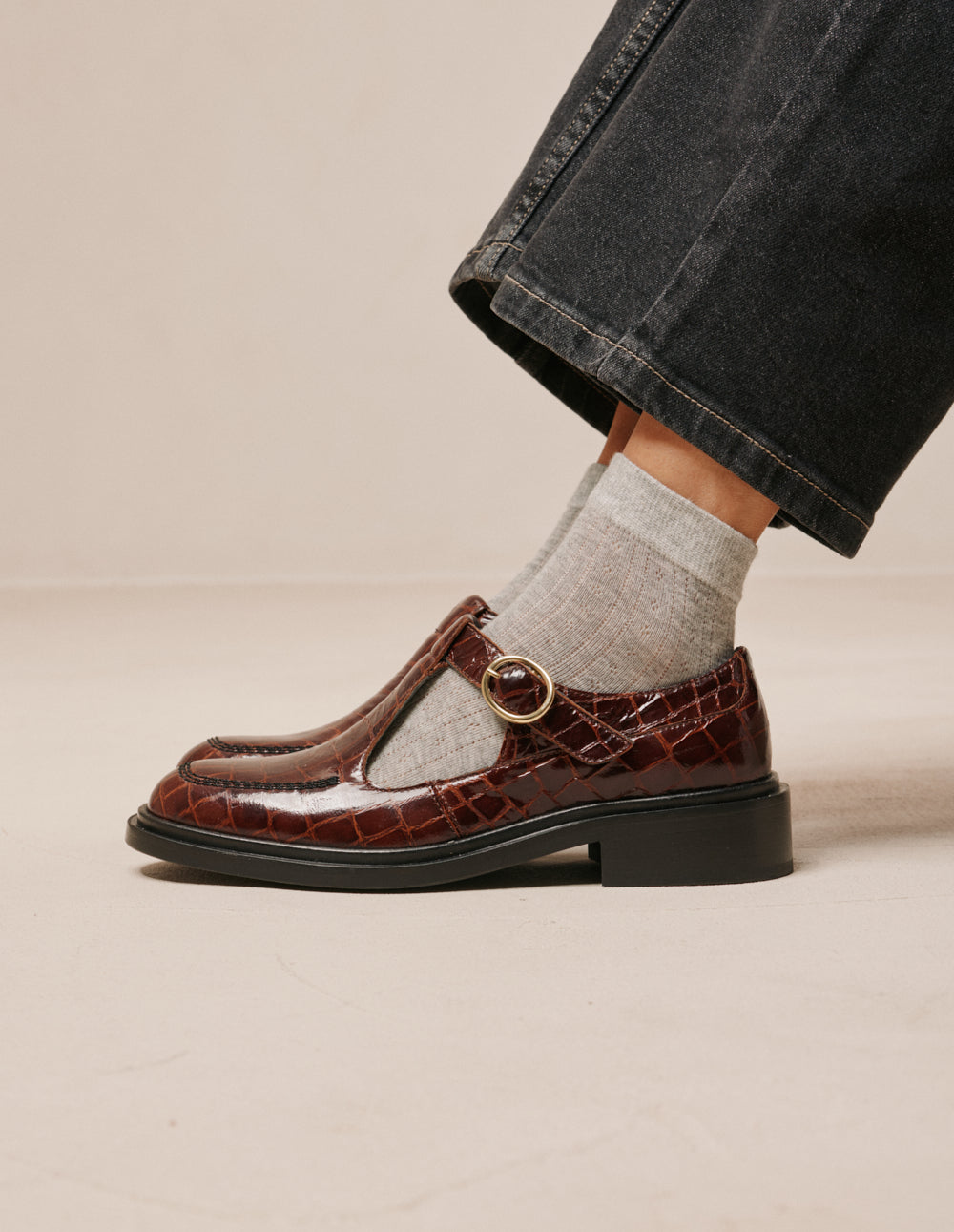 Derbies Tyria - Cuir croco marron