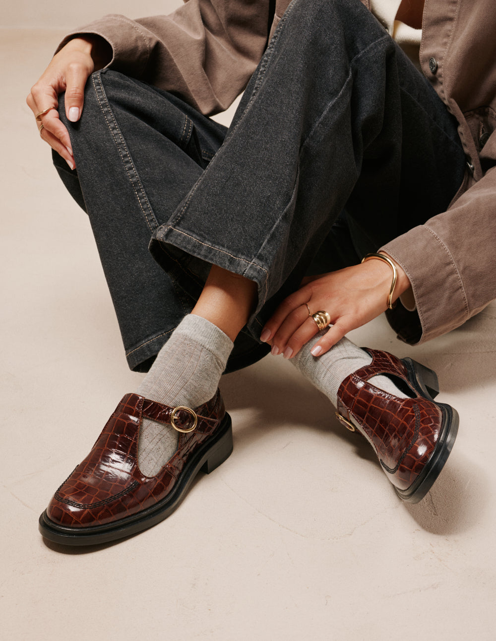 Derbies Tyria - Cuir croco marron