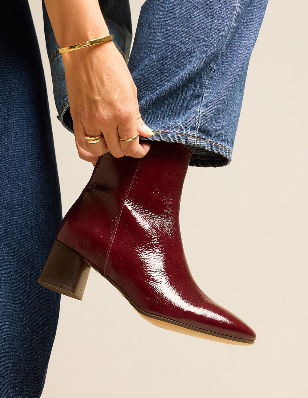 Bottines à talons Volma - Cuir plissé verni bordeaux