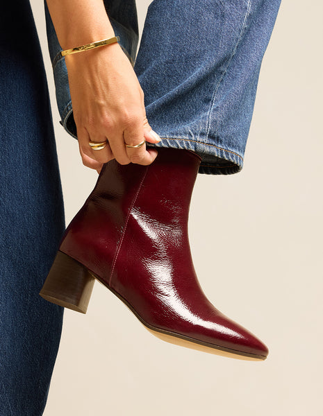 Bottines à talons Volma Cuir plissé verni bordeaux