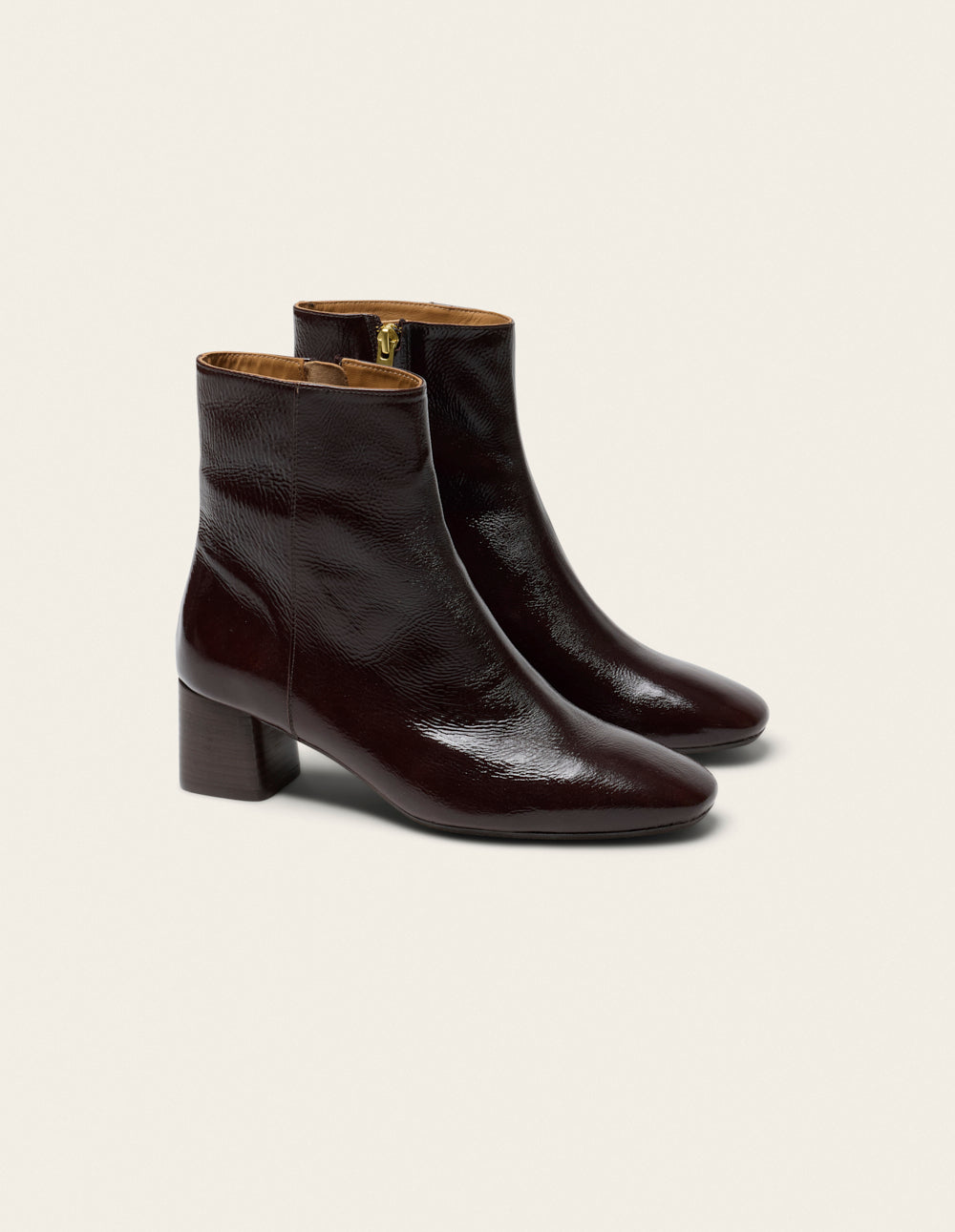 Volma heeled ankle boots - Chocolate patent pleated leather