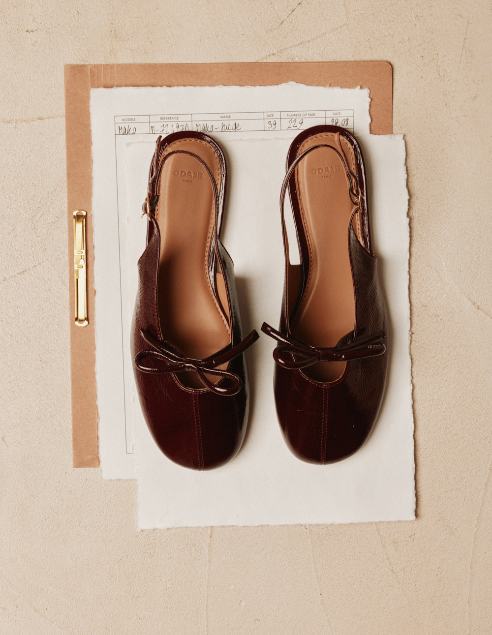 Ballerines Yuna - Cuir plissé verni bordeaux