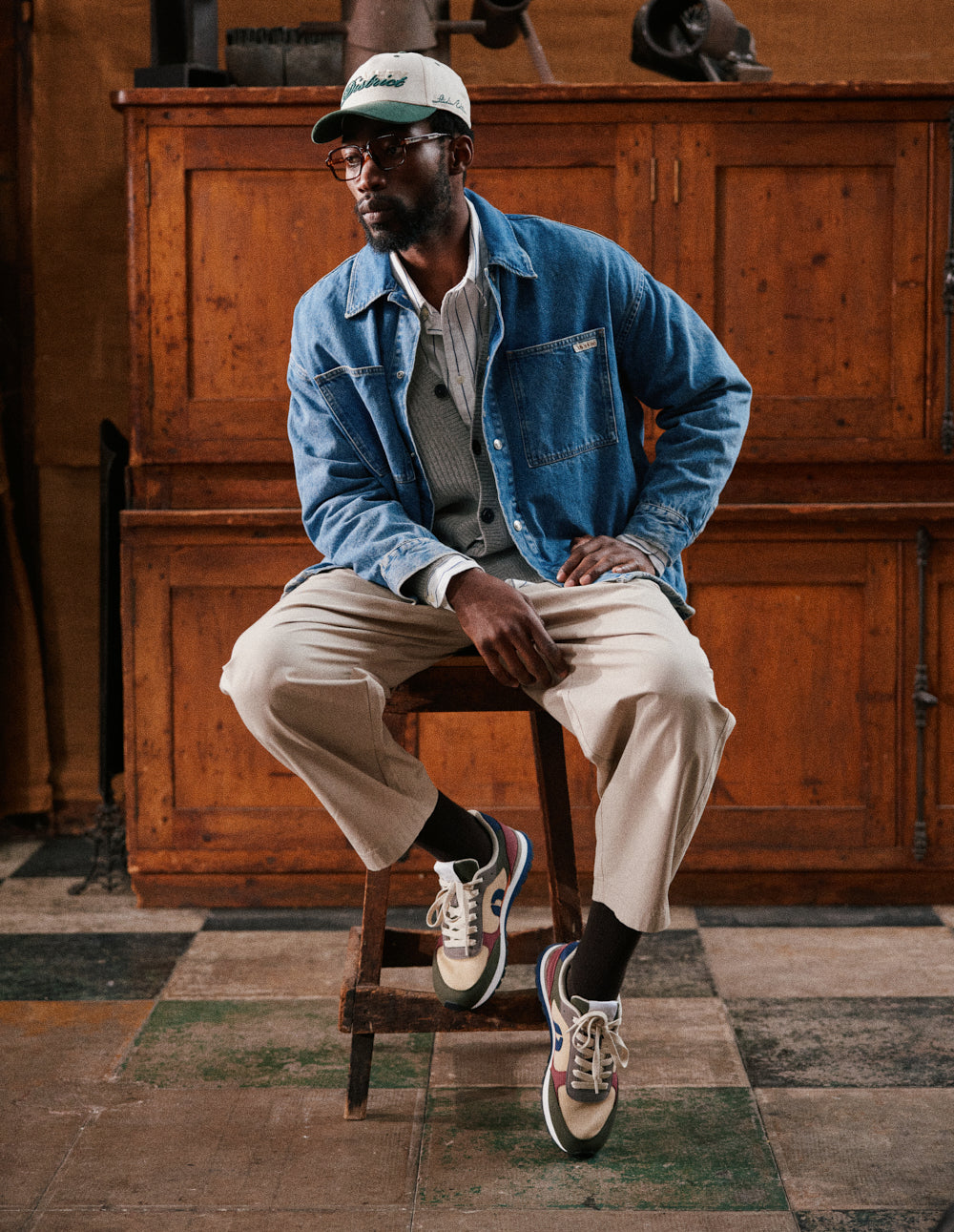 Adrien low-top trainers - Khaki ecru gray