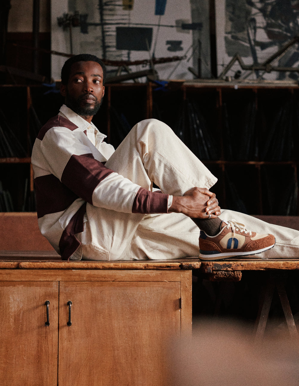 Adrien low-top trainers - Navy ecru brown