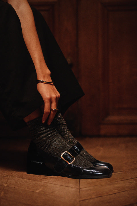 Escarpins Amari - Cuir plissé verni noir