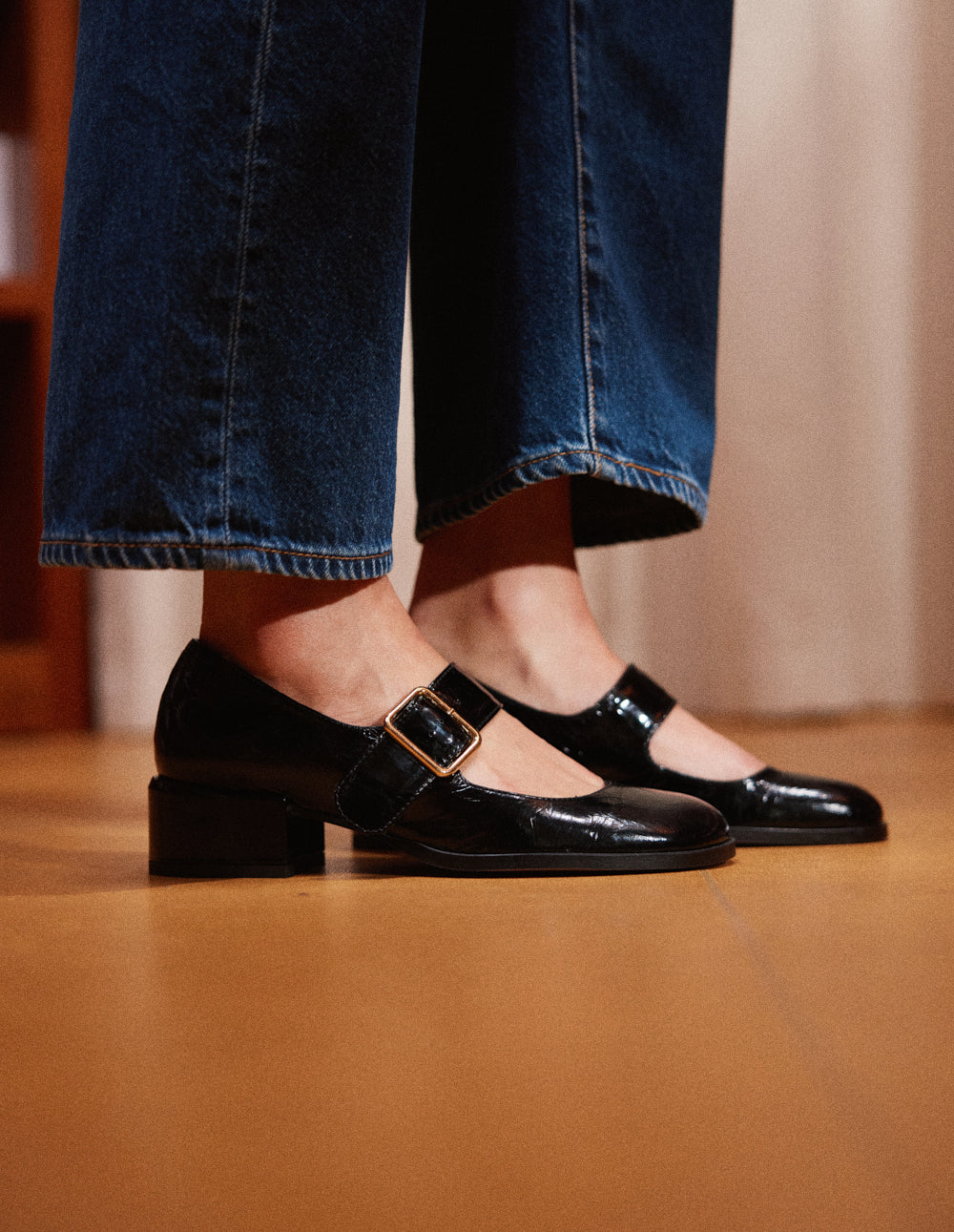 Escarpins Amari - Cuir plissé verni noir