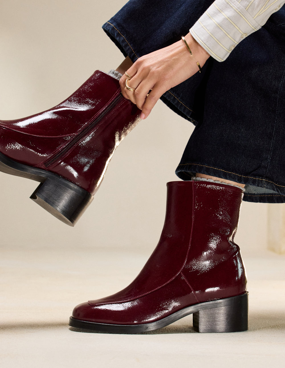 Bottines à talons Callie - Cuir plissé verni bordeaux