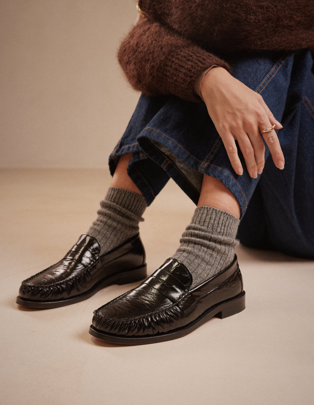 Mocassins Halley - Cuir plissé noir