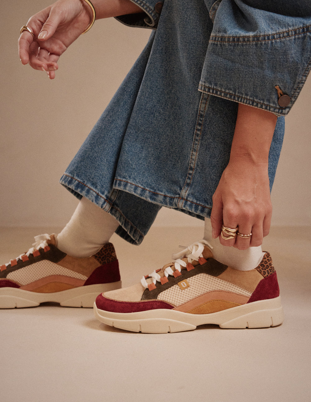 Baskets basses Laura - Bordeaux crème kaki