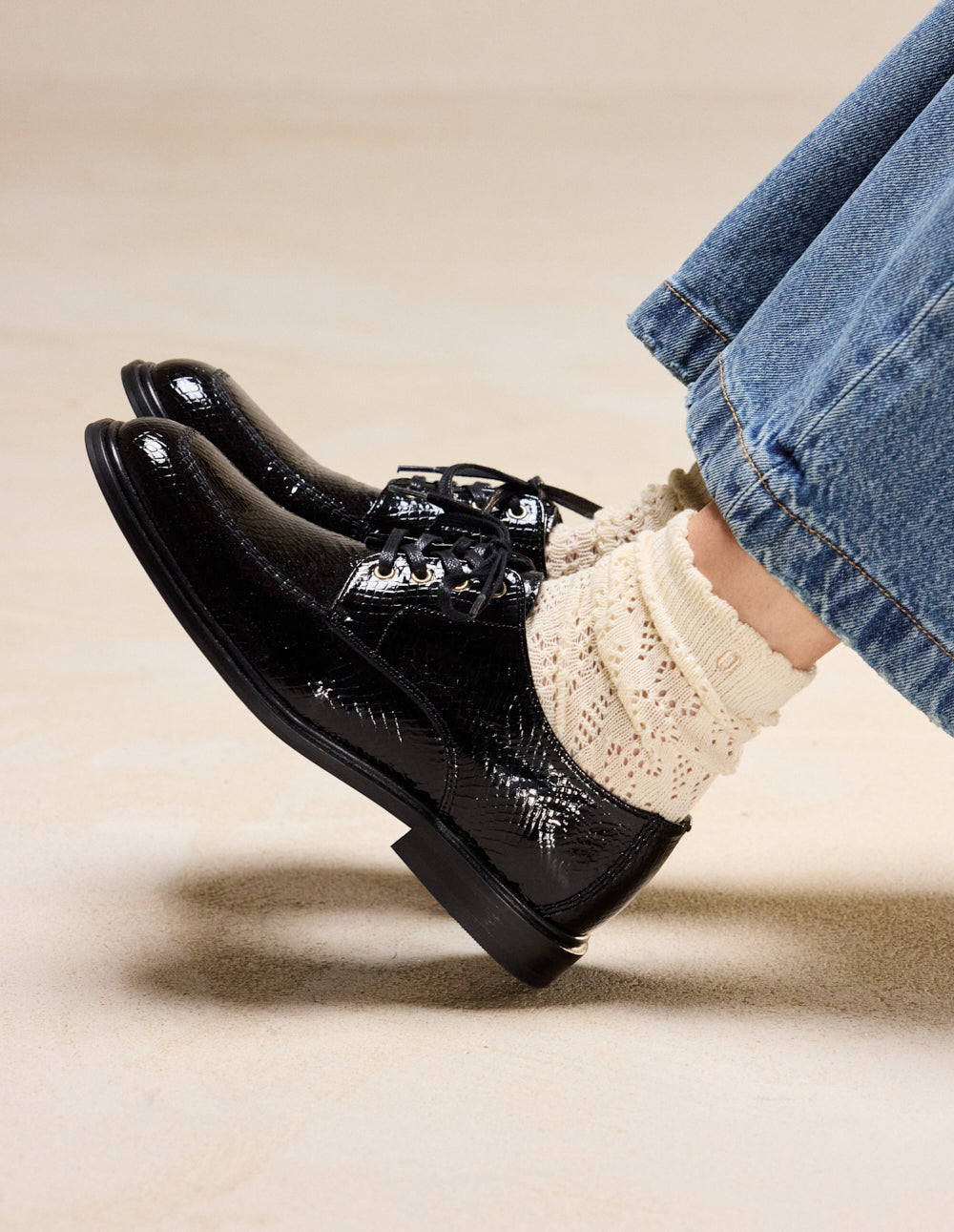 Derbies Luvi - Cuir python verni noir