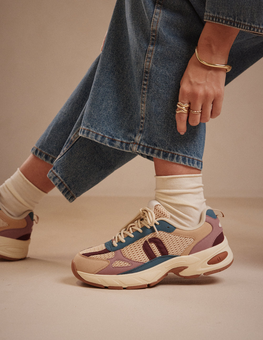 Baskets basses Maé - Beige écru prune