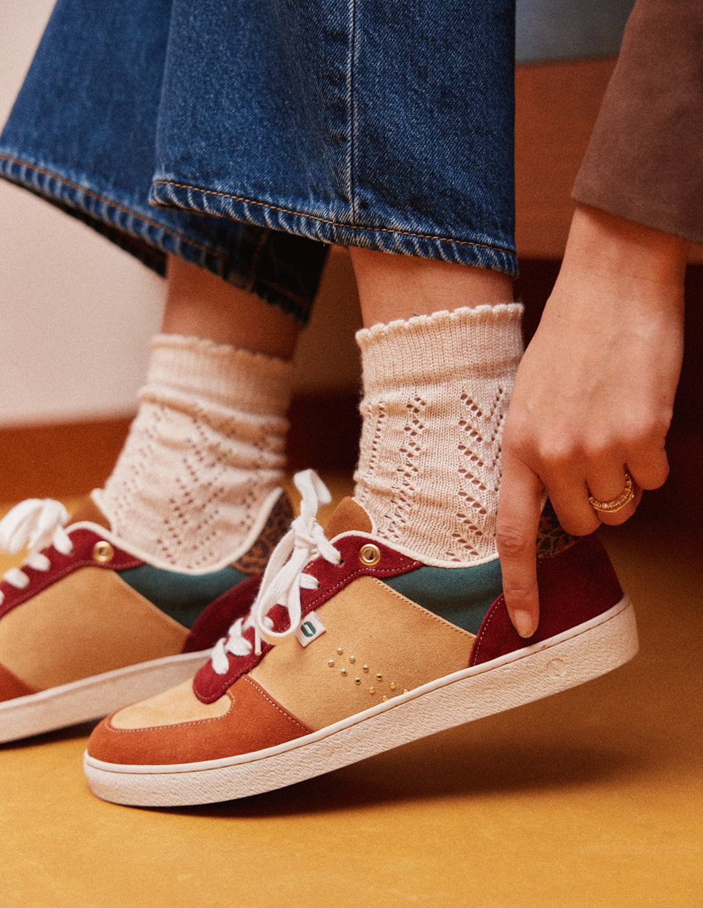 Marie low-top trainers - Burgundy beige brick