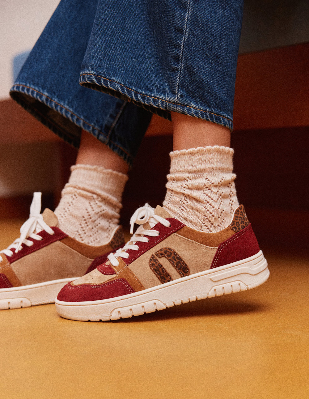 Nora low trainers - Bordeaux camel beige