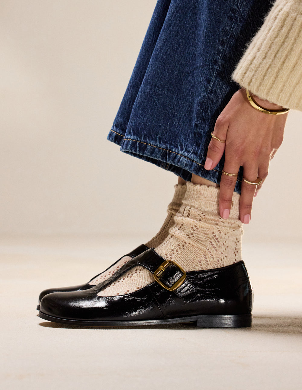 Ballerines Opal - Cuir plissé noir