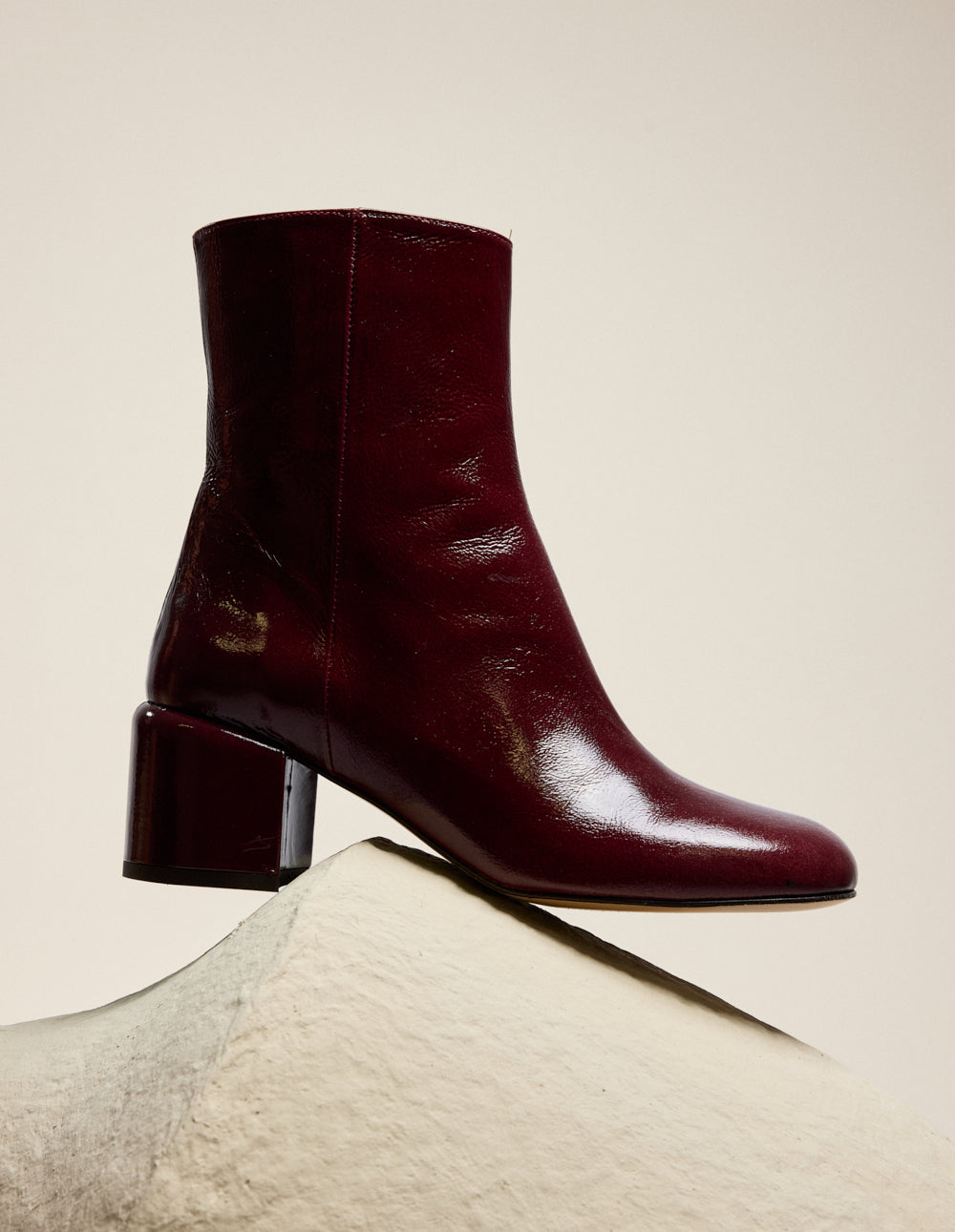 Bottines à talons Tasmin - Cuir plissé verni bordeaux