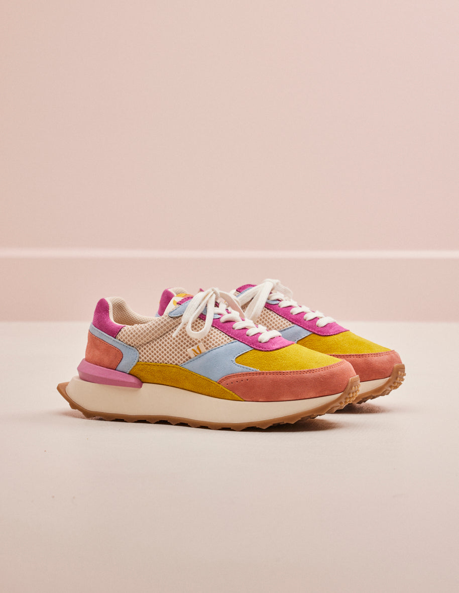 Low-top trainers Yaelle - Suede and mesh fuchsia yellow pink
