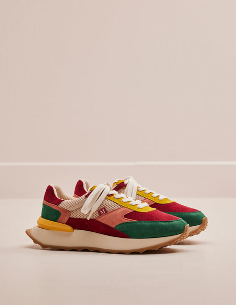Baskets basses femme suede vert bordeaux jaune Yaelle
