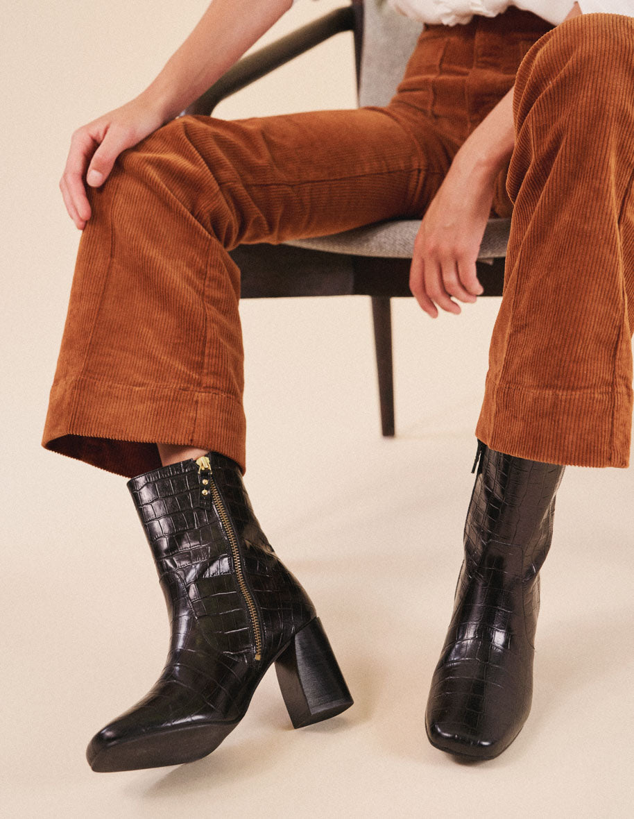 Bottines a talon effet croco clearance