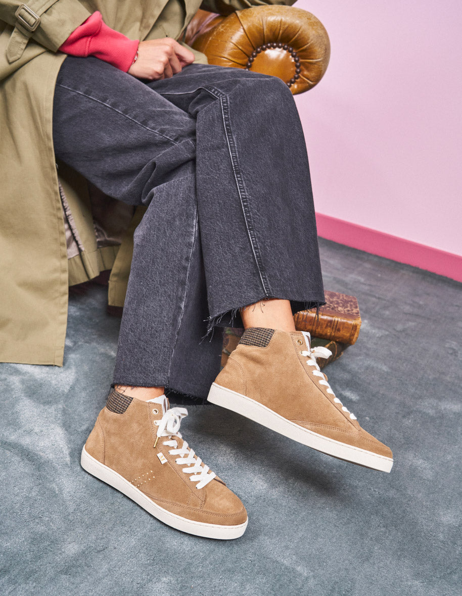 Baskets montantes Alexia Suede taupe et tweed beige