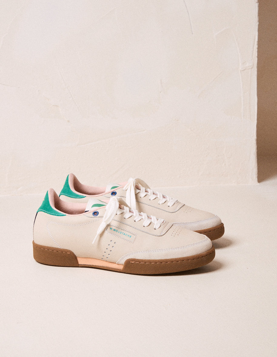 Baskets basses Anatole - Cuir écru turquoise saumon