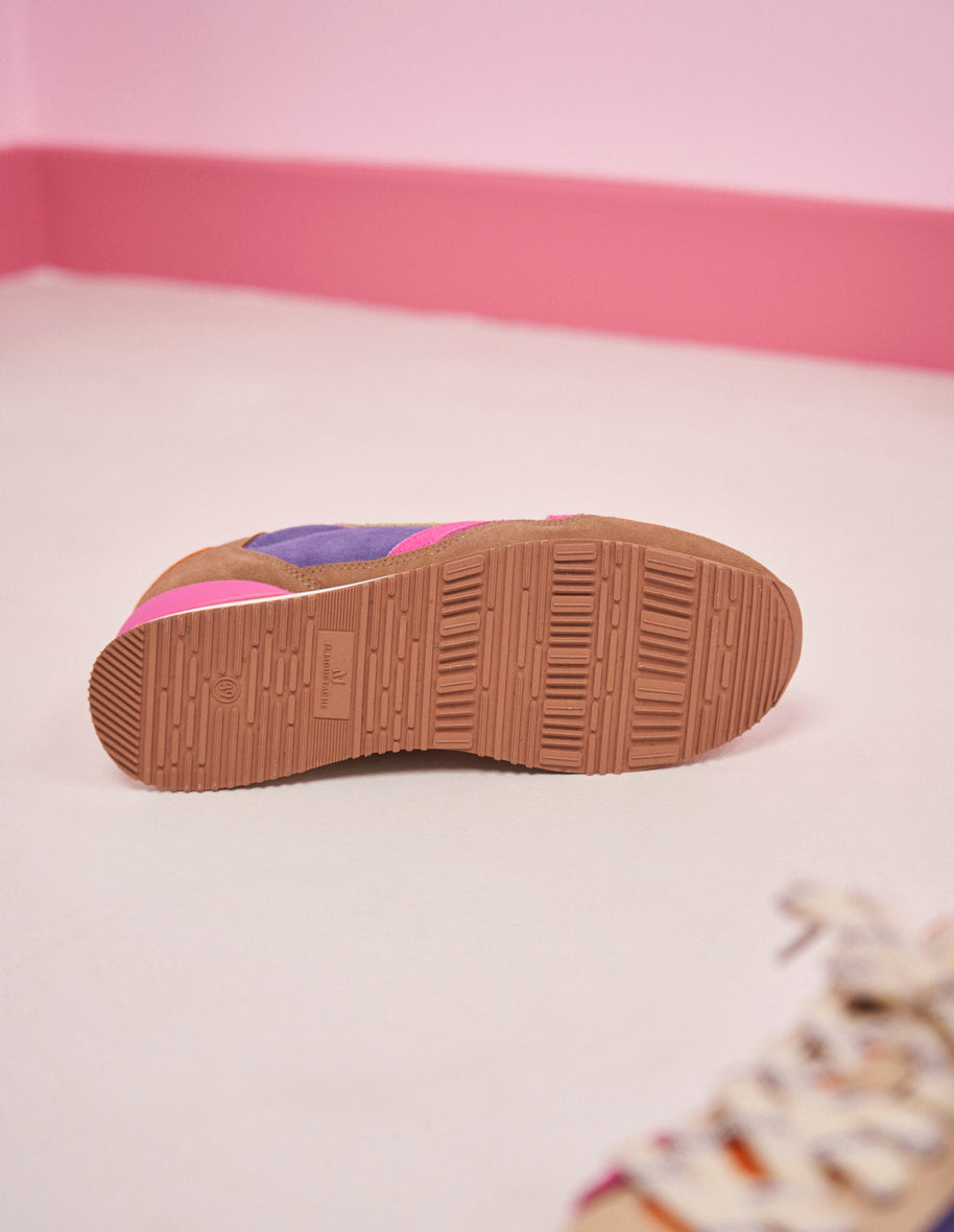 Andrée low sneakers - Sweden Vegan and Mesh Taupe Ecru Fuchsia