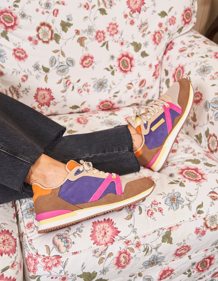 Andrée low sneakers - Sweden Vegan and Mesh Taupe Ecru Fuchsia