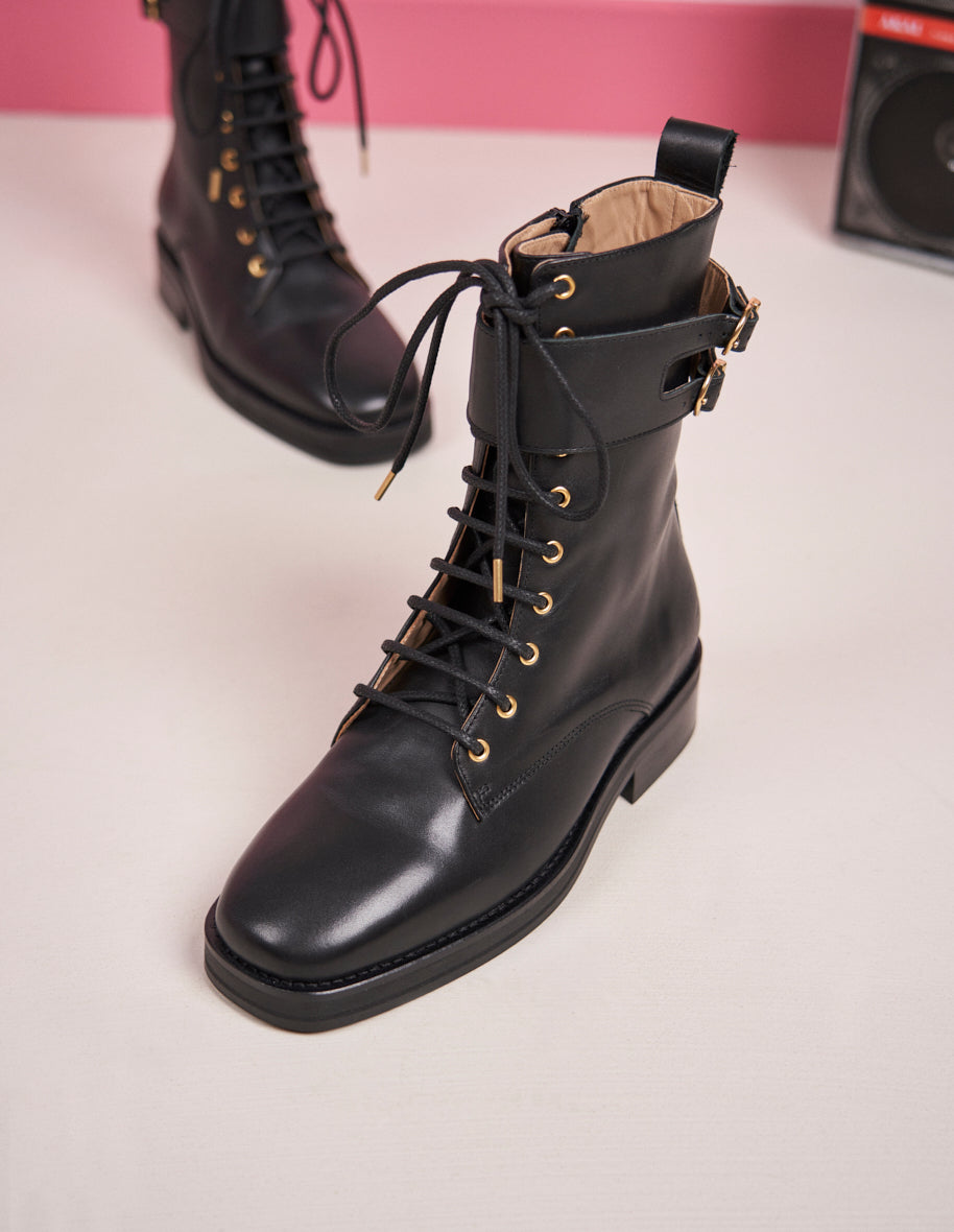 Bottines a lacets Barbara Cuir noir