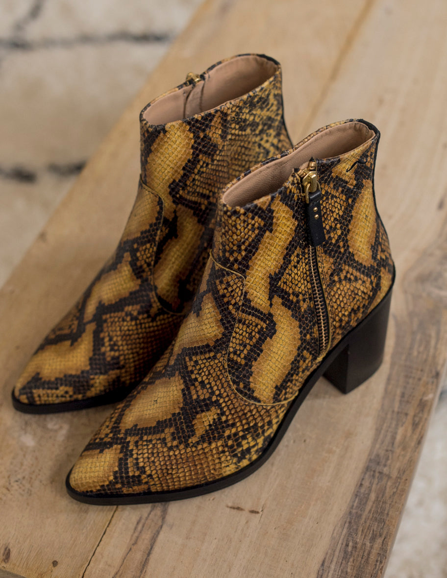 Bottines à talons Céleste - Cuir Python Cognac
