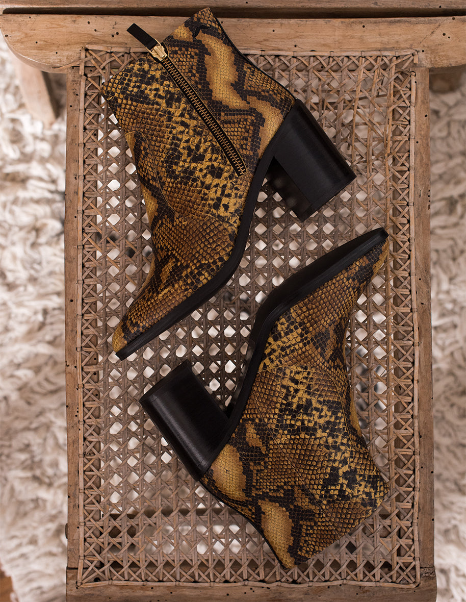 Bottines à talons Céleste - Cuir Python Cognac