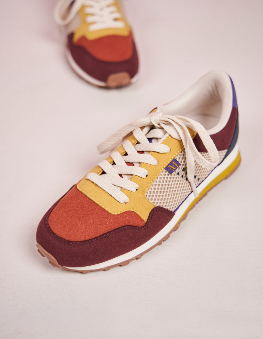 Baskets basses Gabrielle - Suède vegan et mesh bordeaux brique anis