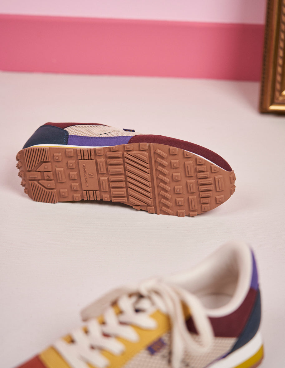 Baskets basses Gabrielle - Suède vegan et mesh bordeaux brique anis