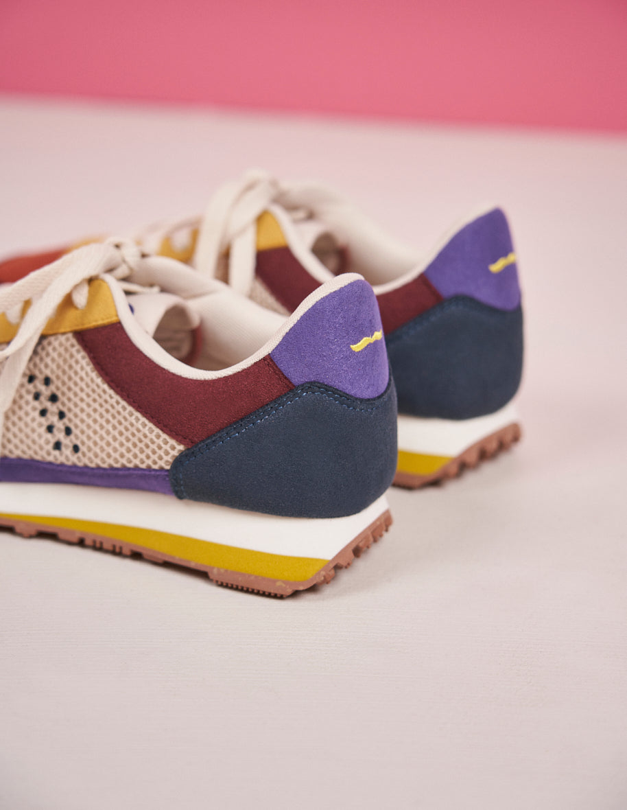 Baskets basses Gabrielle - Suède vegan et mesh bordeaux brique anis