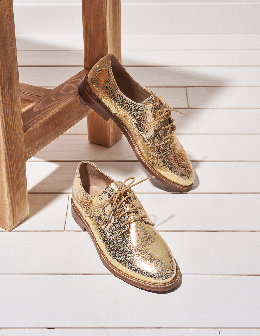 Derbies Laurette - Cuir Craquelé Doré
