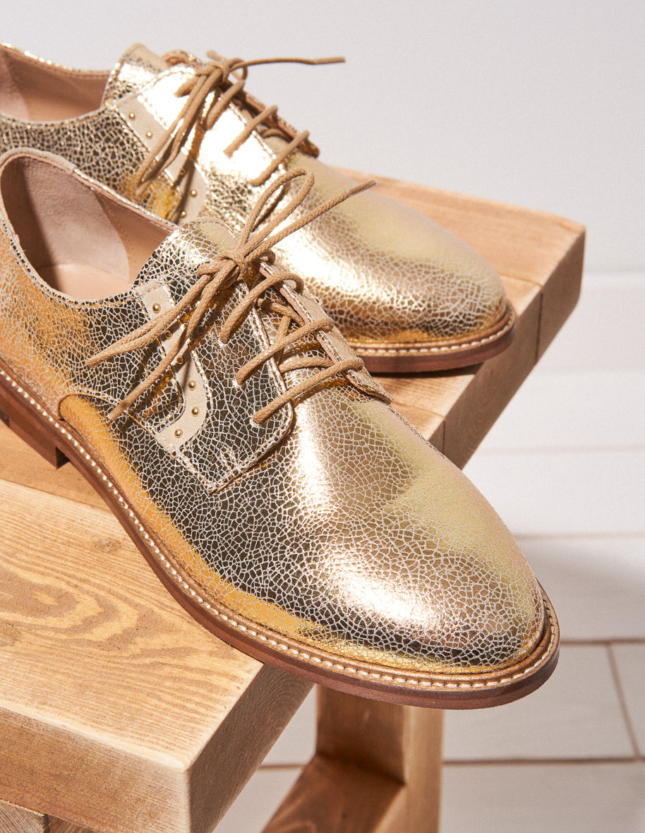 Derbies Laurette - Cuir Craquelé Doré