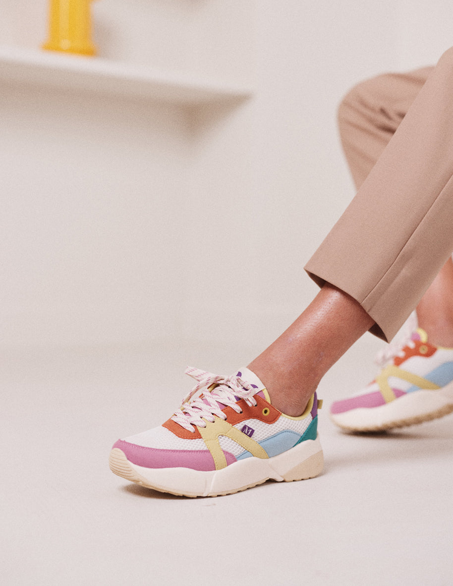 Low-top trainers Lison - Pink, white and lemon vegan suede and mesh