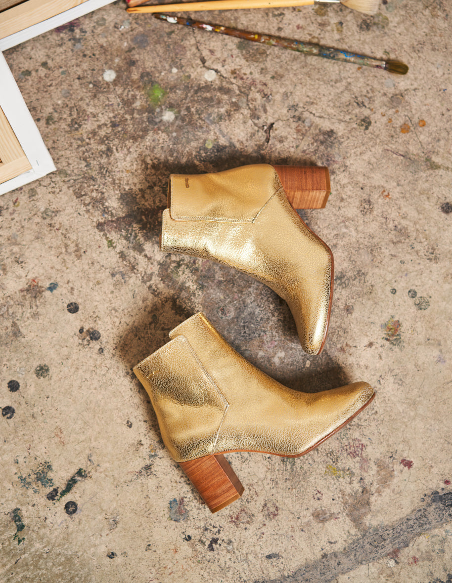 Bottines à talons Mathilde H - Cuir Craquelé Doré