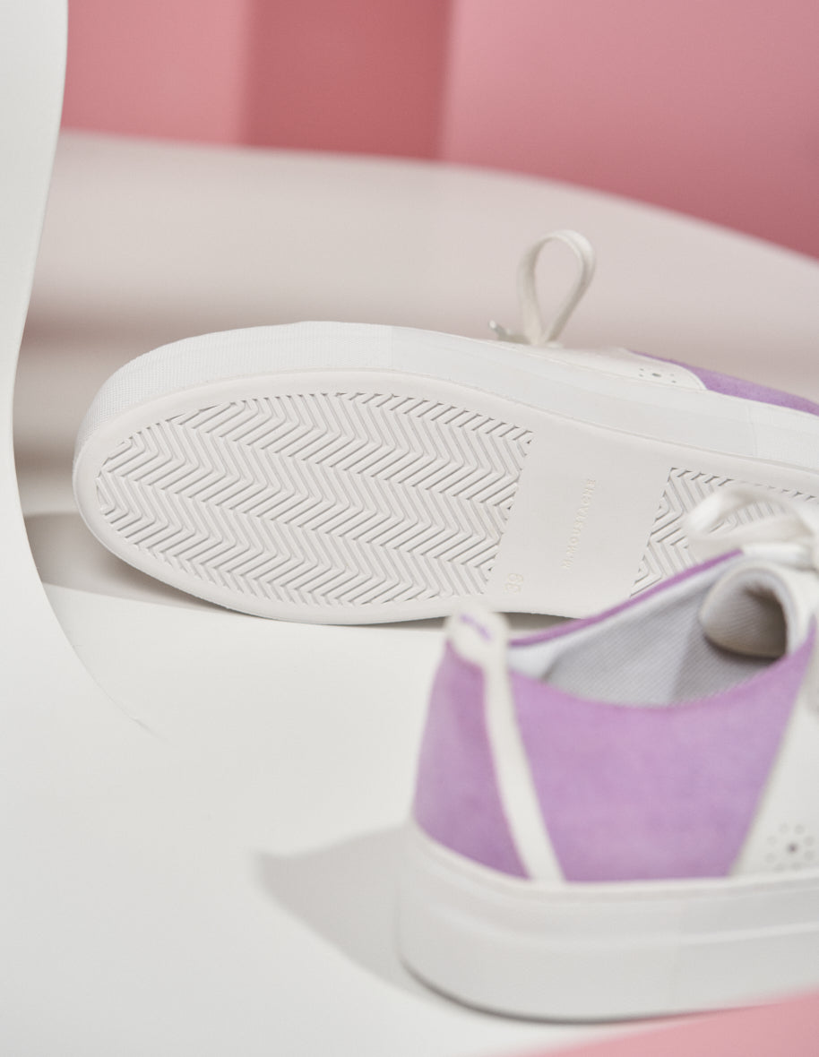 Baskets basses Renée Plateau Découpe - Cuir blanc et suède lilas