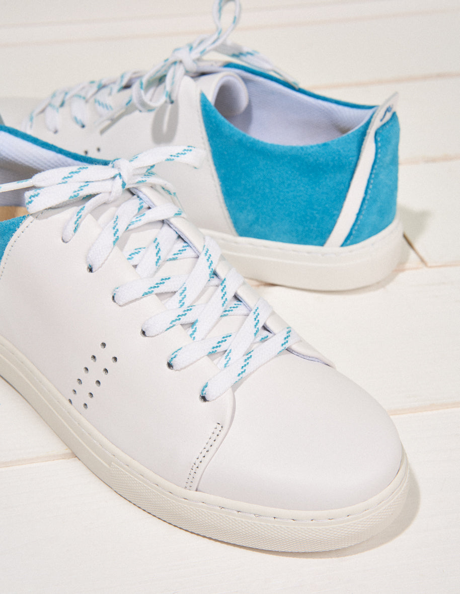 Baskets basses Renee Cuir blanc turquoise