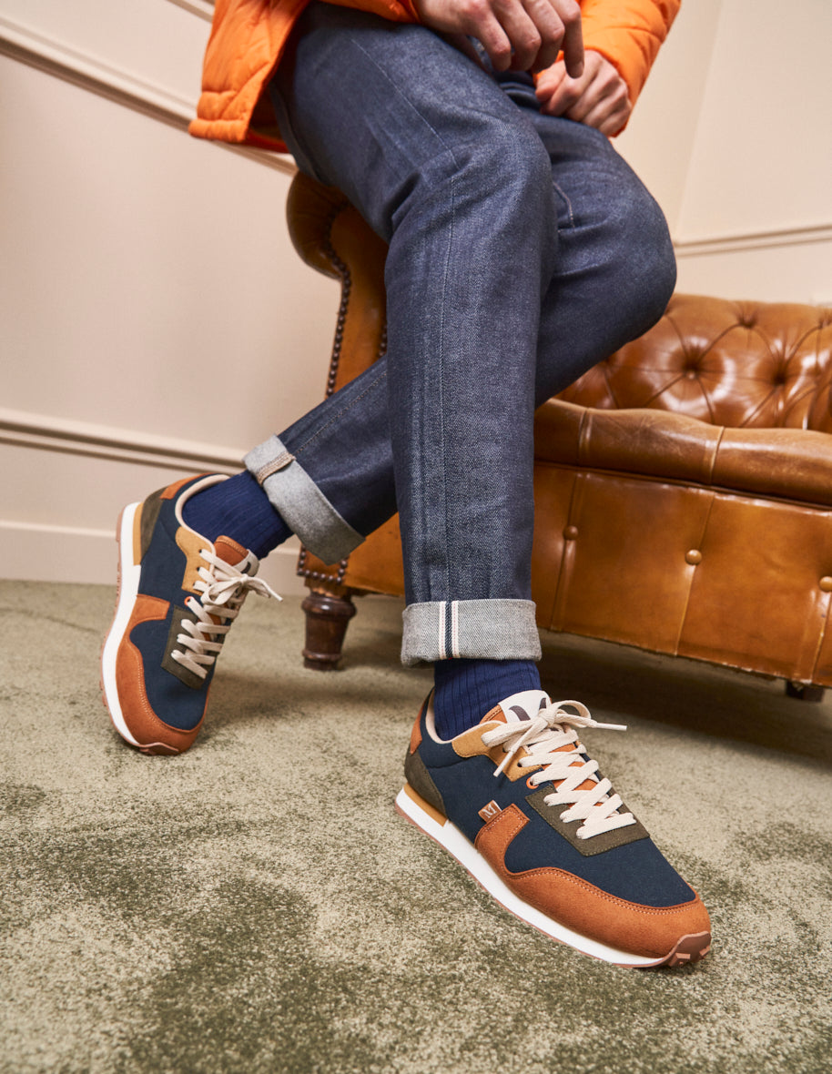 Running shoes Sacha H Terracotta petrol blue khaki vegan suede